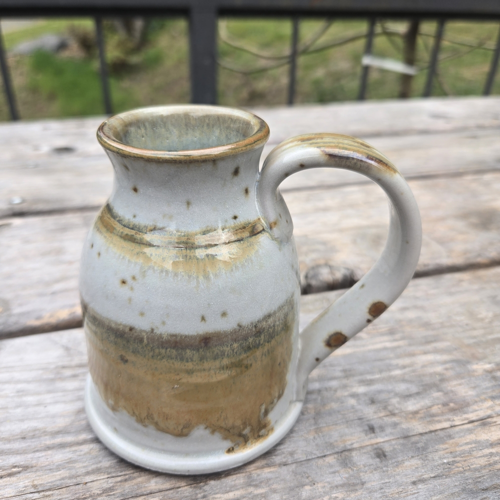 Handcrafted Ceramic Pitcher Vase in White and Brown